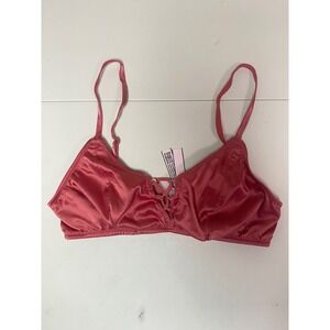 Victorias Secret Rose Pink Satin Lace Up Front Bralette Small S